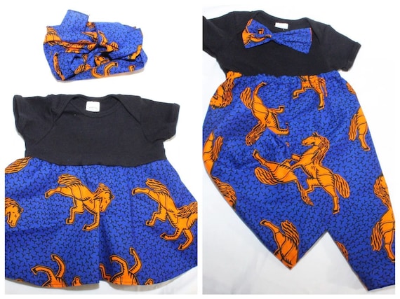 African Print Ankara Peacock Twin Baby Outfits RedYellow