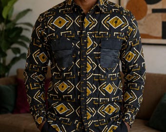 NEW African Print Ankara Tribal Men Round Neck Shirt