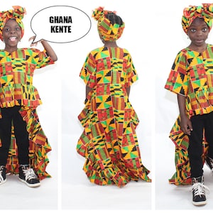 NEW African Print Kente Girls Cape Dress, Cape, Girls Cape Fashion, Ankara Cape Dress, Ankara Hi Low Dress, Tribal Print Hi Low GHANA KENTE