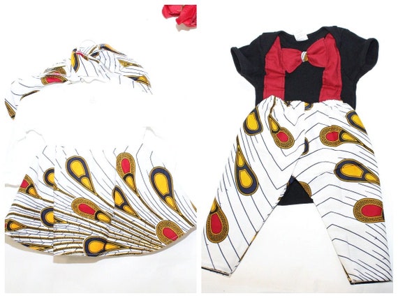RedYellow African Print Ankara Peacock Twin Baby Outfits