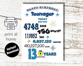 13th Birthday Card: Teenager Number Facts (Digital Download)