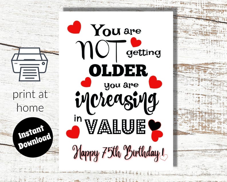 Funny 75th Birthday Card: Increasing in Value (digital Download) - Etsy