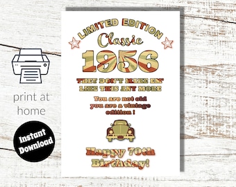 70th Birthday Card: Limited Edition 1956, Classic Car (Digital Download)
