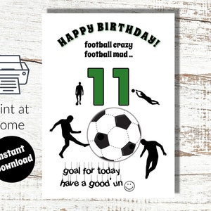 Téléchargement instantané et impression à la maison Carte 11e anniversaire pour fanatique de football de 11 ans