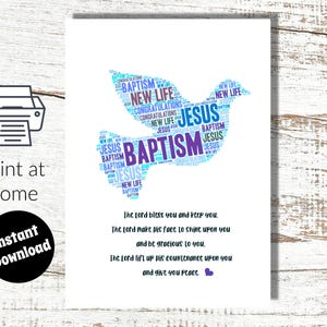 Print at Home Baptism Card Instant Download - Water Baptism printable Digital Baptism Card Christian Baptism Adult Baptism