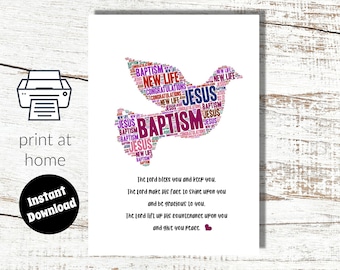 Thuis afdrukken doopkaart Instant Download - digitale kaart waterdoop christelijke doop doop volwassene