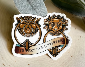 Doorknockers Rude to Stare, American Traditional Sticker, Labyrinth Inspired Sticker, Stocking Stuffers