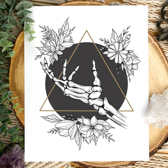 Skeleton Art, Halloween Decor, Flower Art, Gothic Home Decor, Skeleton Hand