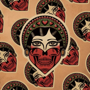 Amerikaanse traditionele tattoosticker, schedelhart sticker, tattoo cadeaus