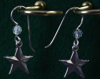 Five Pointed Star - Sterling Silver Dangle Earrings
