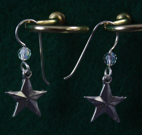 Five Pointed Star Sterling Silver Dangle Earrings Etsy