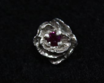 Small Rose with Stone - Sterling Silver Stud Earrings
