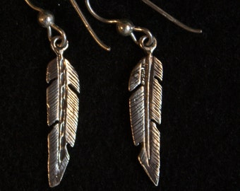 Native American Small Flat Feather - Sterling Silver Dangle Earring