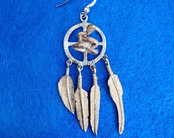 Native American Medicine Wheel with Rattlesnake - Sterling Silver Dangle Earring