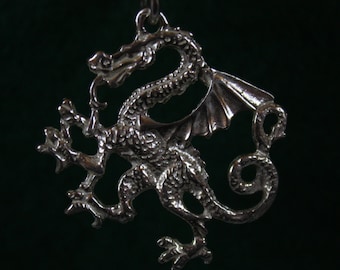 Welsh Winged Dragon -  Sterling Silver Pendant
