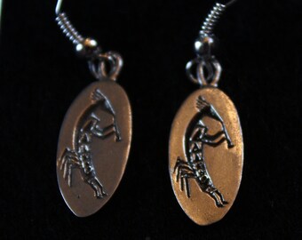 Native American Oval Kokopelli - Sterling Silver Dangle Earrings