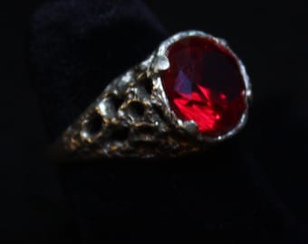 Cut Red Stone in Vine Setting- Sterling Silver Ring