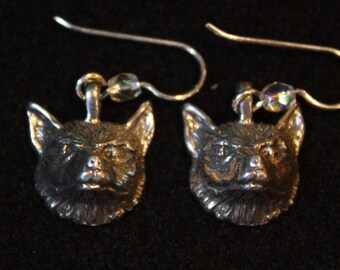 Wolf Head  - Sterling Silver  Dangle Earrings