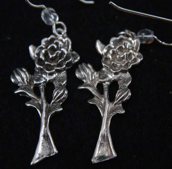 Short Stem Rose - Sterling Silver Dangle Earrings - image 3