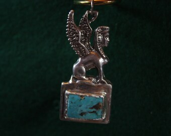 Egyptian Sphinx with Base - Sterling Silver Pendant