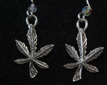 Marijuana Leaf - Sterling Silver Dangle Earrings