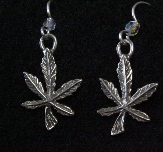 Marijuana Leaf - Sterling Silver Dangle Earrings - image 1