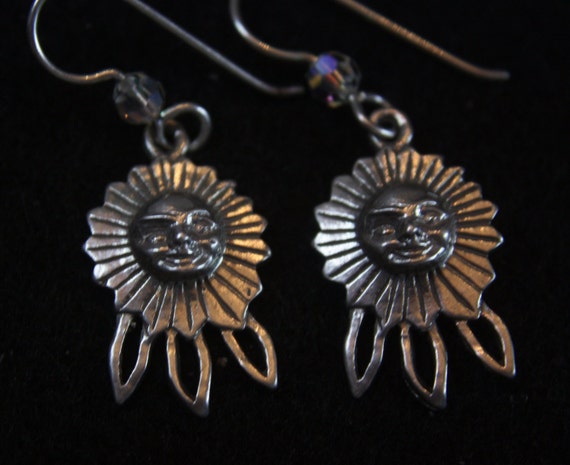 Sun with Rays - Sterling Silver Dangle Earrings - image 1
