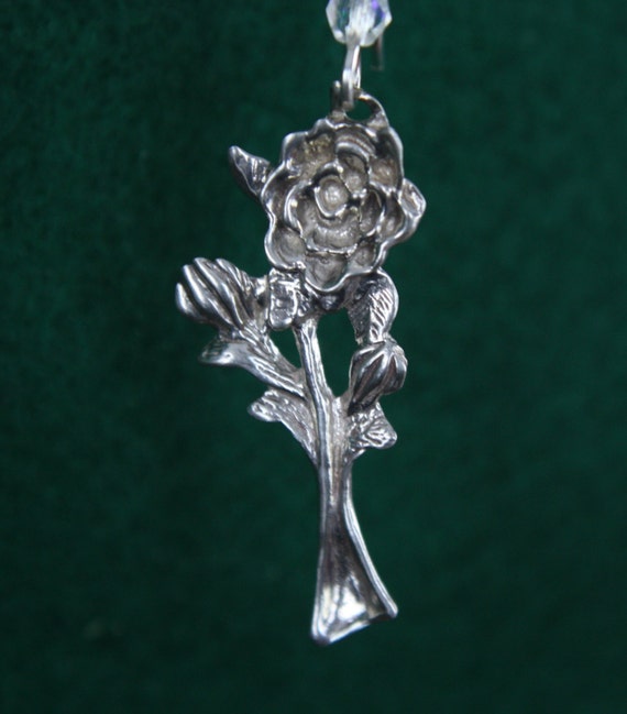 Short Stem Rose - Sterling Silver Dangle Earrings - image 2