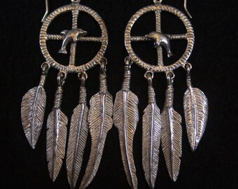 Native American Medicine Wheel with Dolphin - Sterling Silver Dangle Earring