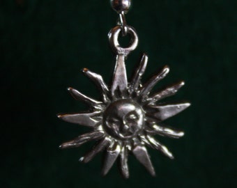 Sun wth Rays - Sterling Silver Dangle Earrings
