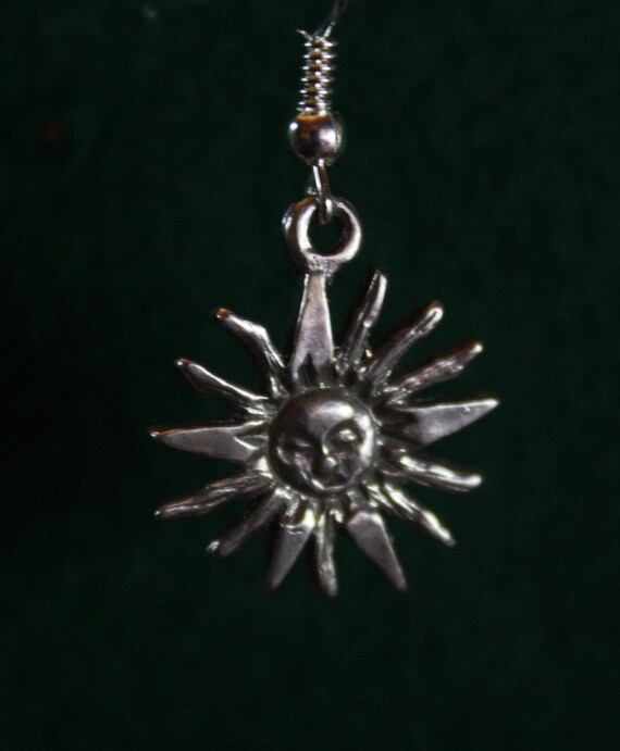 Sun wth Rays - Sterling Silver Dangle Earrings - image 1