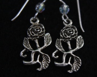 Rose Vine - Sterling Silver Dangle Earrings