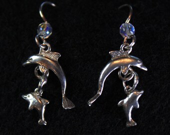 Dolphin and Baby Dangle Earring
