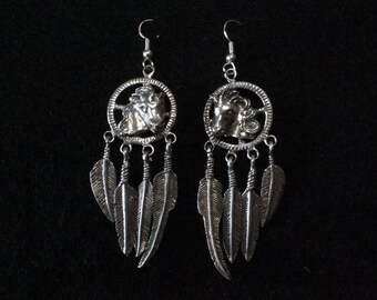 Native American Medicine Wheel with Curly Horse- Sterling Silver Dangle Earring