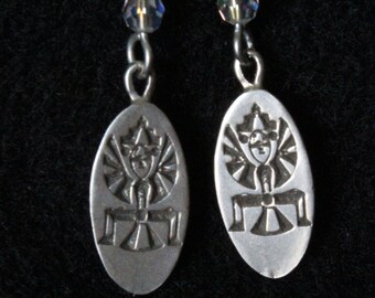 Native American Oval Eagle Man- Sterling Silver Dangle Earrings