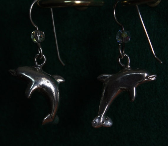 Dolphins  - Sterling Silver Dangle Earrings - image 1