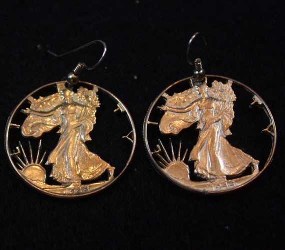 Coin Cut - Lady Liberty Dollar - Bronze Dangle Ea… - image 1