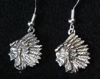 Native American Chief Greeneagle - Sterling Silver Dangle Earring