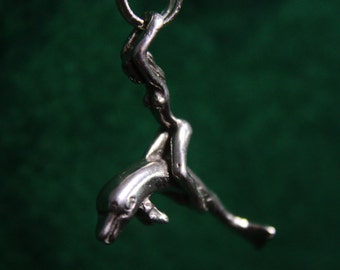 Woman on Dolphin Pendant - Sterling Silver