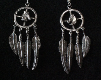 Native American Medicine Wheel with Horse - Sterling Silver Dangle Earrings