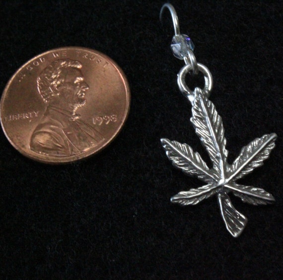 Marijuana Leaf - Sterling Silver Dangle Earrings - image 3