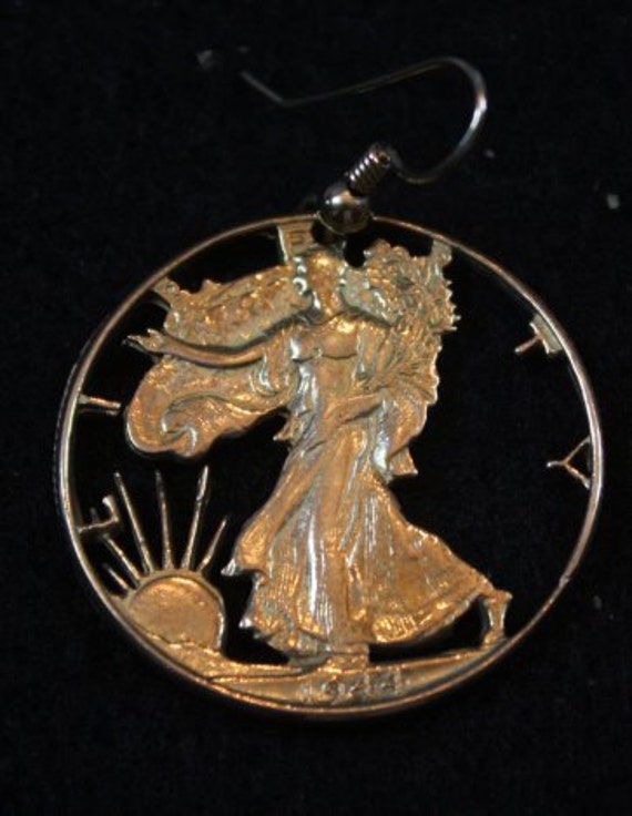 Coin Cut - Lady Liberty Dollar - Bronze Dangle Ea… - image 2