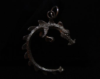 Large Circle Dragon -  Sterling Silver Pendant