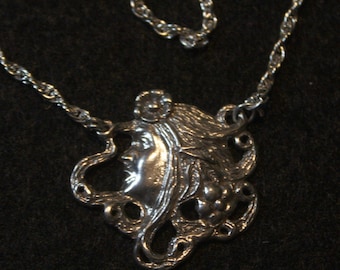 Lady with Curls - Sterling Silver Pendant