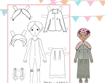 Harriet Tubman Papierpuppe, Harriet Tubman Malseite, Harriet Tubman Handwerk, afroamerikanischer Geschichtsmonat, lernen und spielen