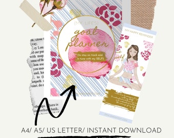 A5, A4, US Letter, Zielplaner, Wellness Planer, Illustriert, motivierend