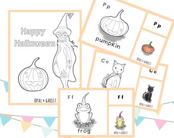 Halloween Coloring Kit: Vocabulary Flashcards and Coloring Sheet