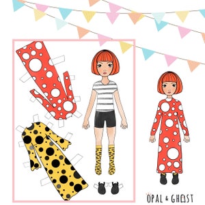 Yayoi Kusama Paper Doll, Printable Yayoi Kusama Activity, Paper Doll Craft