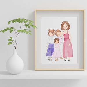 Custom Illustrated Family Portrait, Digital, Wall Art, Personalized Gift, Motherhood