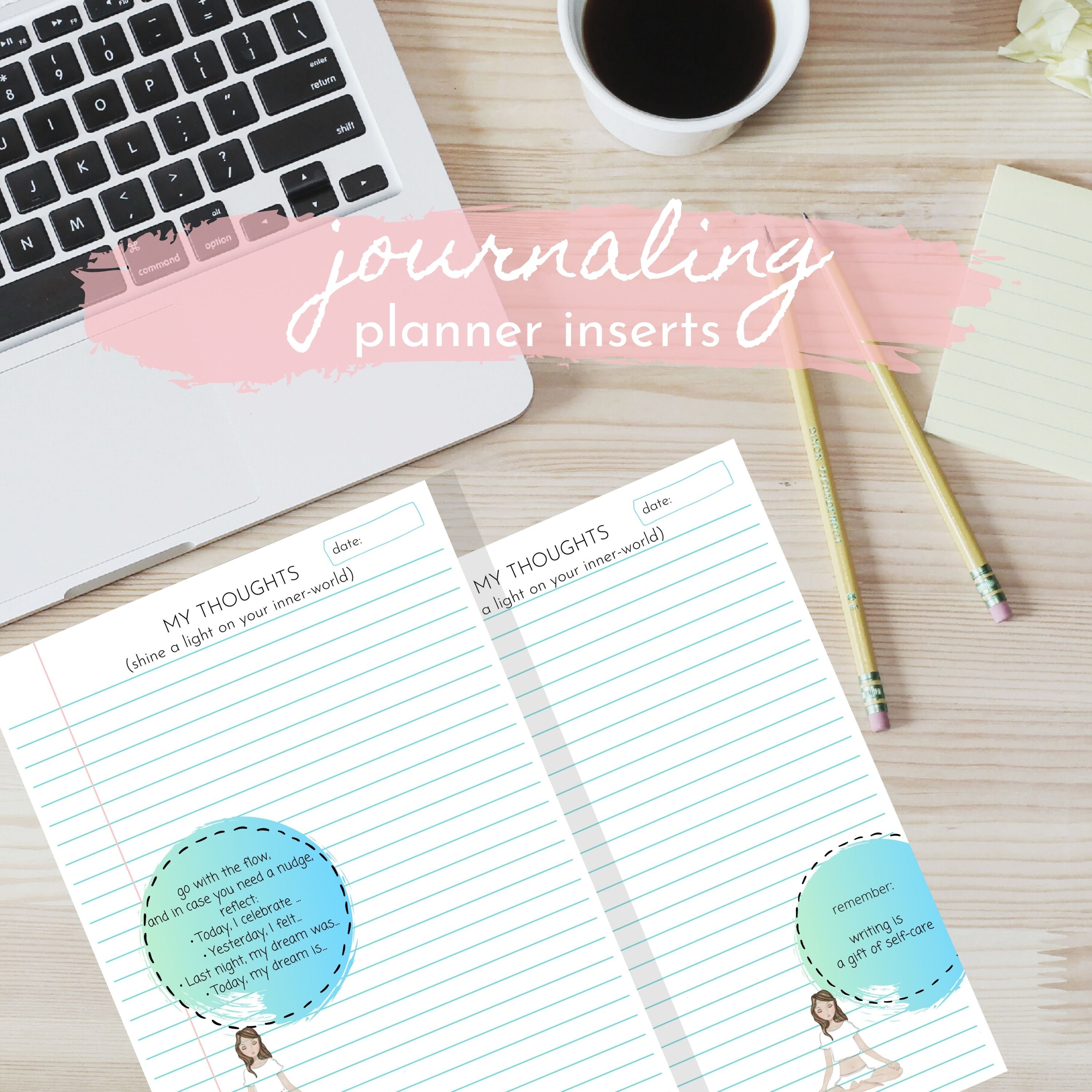 A5, A4, US Letter, Journaling Pages, Goal Planner Einlagen, Wellness Planner, Blue Fun, Illustriert, Motivational
